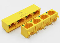 Four Ports Harmonica Ganged RJ45 Modular Jack For Ethernet Router / Hubs Yellow Color