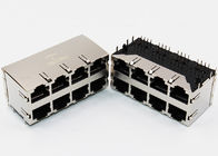 Shielded 2 x 4 Ports RJ45 Modular Jack Connector R / A THT Mounting With EMI